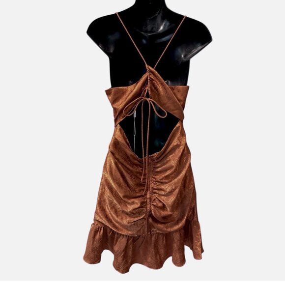 Anthropologie ASTR The Label NWT Mini Ruched Ruffle Silky Dress Women's size L - Picture 7 of 10